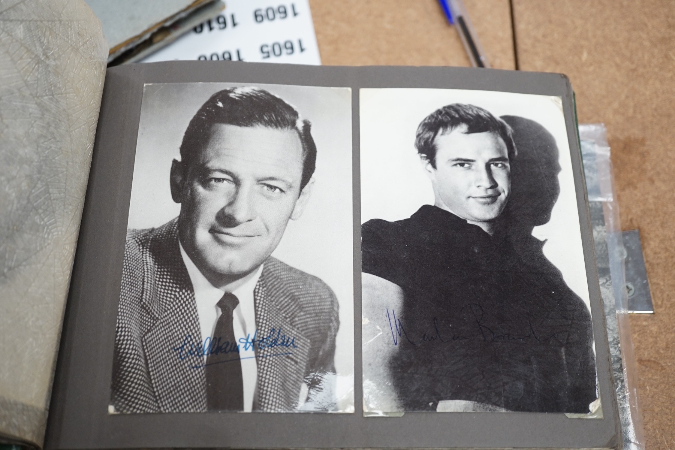 Three albums of photo cards of celebrities from stage and screen, mostly 1950s, some signed